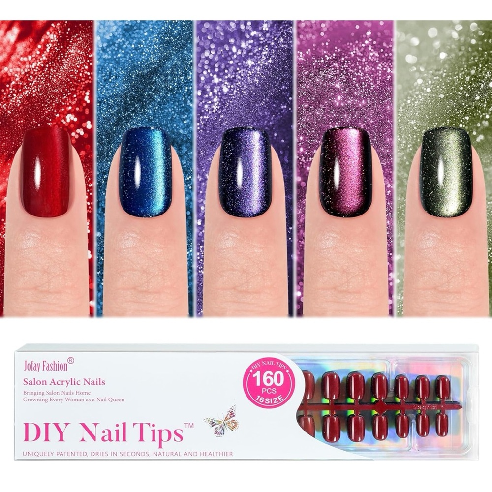 Salon Acrylic Nail Tips - Red, Blue, Purple, Green